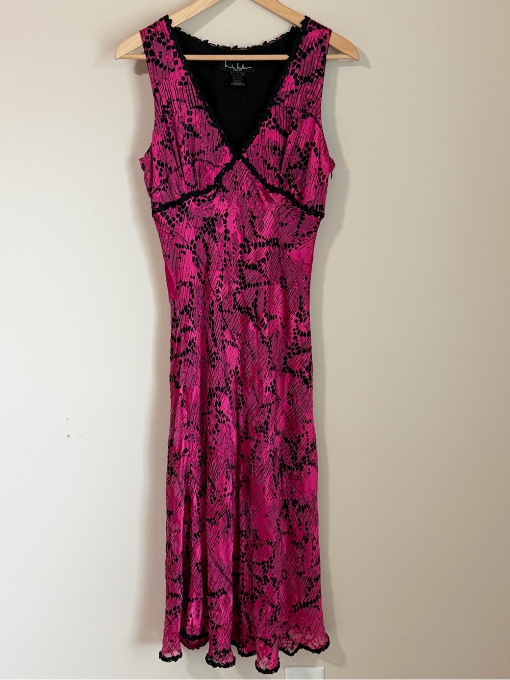 Vintage Nicole Miller Y2k Midi Dress Lace Trim Fairy Whimsical Size 10 Silk